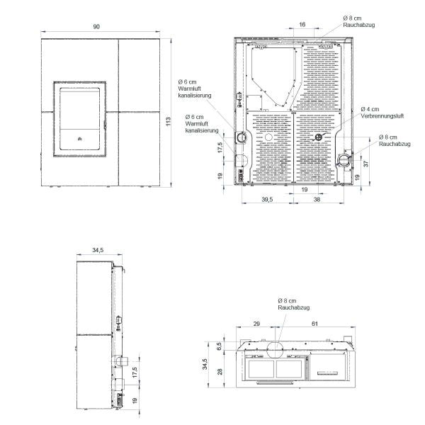 Pelletofen Edilkamin Blade 12++ Evo 12,1 kW - Ausführung: Stahl Bronze