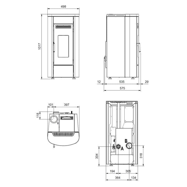 Pelletofen Extraflame Klaudia Plus 5.0 Evo mit 8 kW - Verkleidung: bordeaux