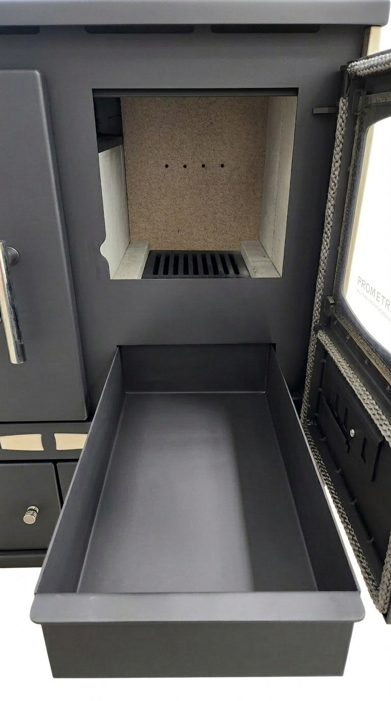 EEK A+ Küchenofen Holzherd ECO LUX INOX, Edelstahlbackfach, bordeaux, linke Version - 7,1 kW