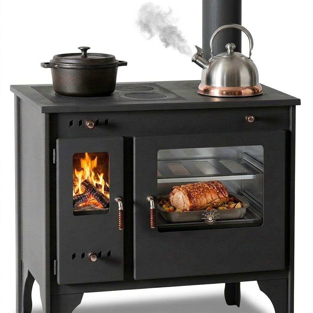 EEK A+ Küchenofen Holzherd R ECO INOX mit Edelstahlbackofen, rechte Version - 7 kW