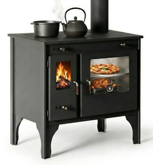 EEK A+ Küchenofen Holzherd R ECO INOX mit Edelstahlbackofen, rechte Version - 7 kW