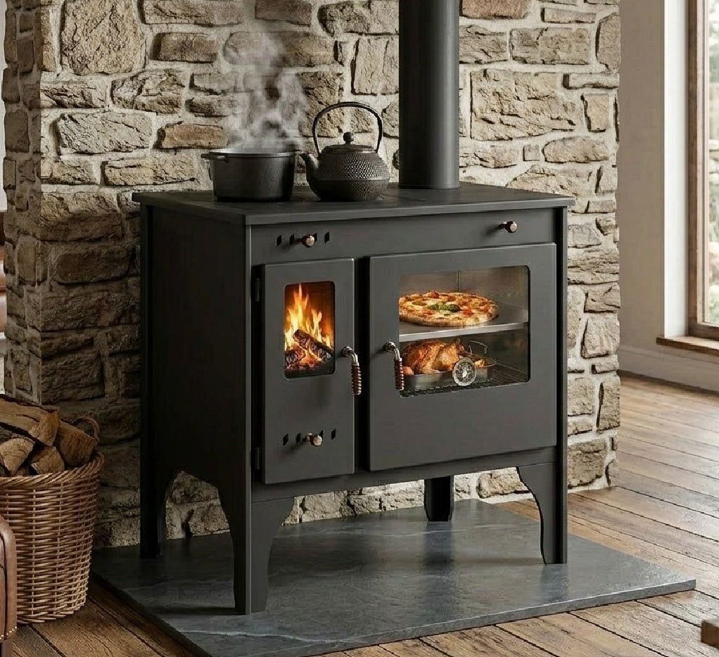 EEK A+ Küchenofen Holzherd R ECO INOX mit Edelstahlbackofen, rechte Version - 7 kW