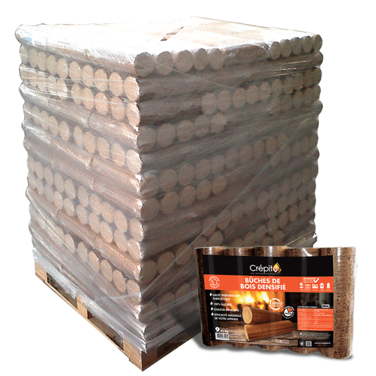 Woodstock-Pressholzscheite 104 Packungen à 5 Scheite (2 Paletten) – Gebrauchsfertig ≤ 10 %